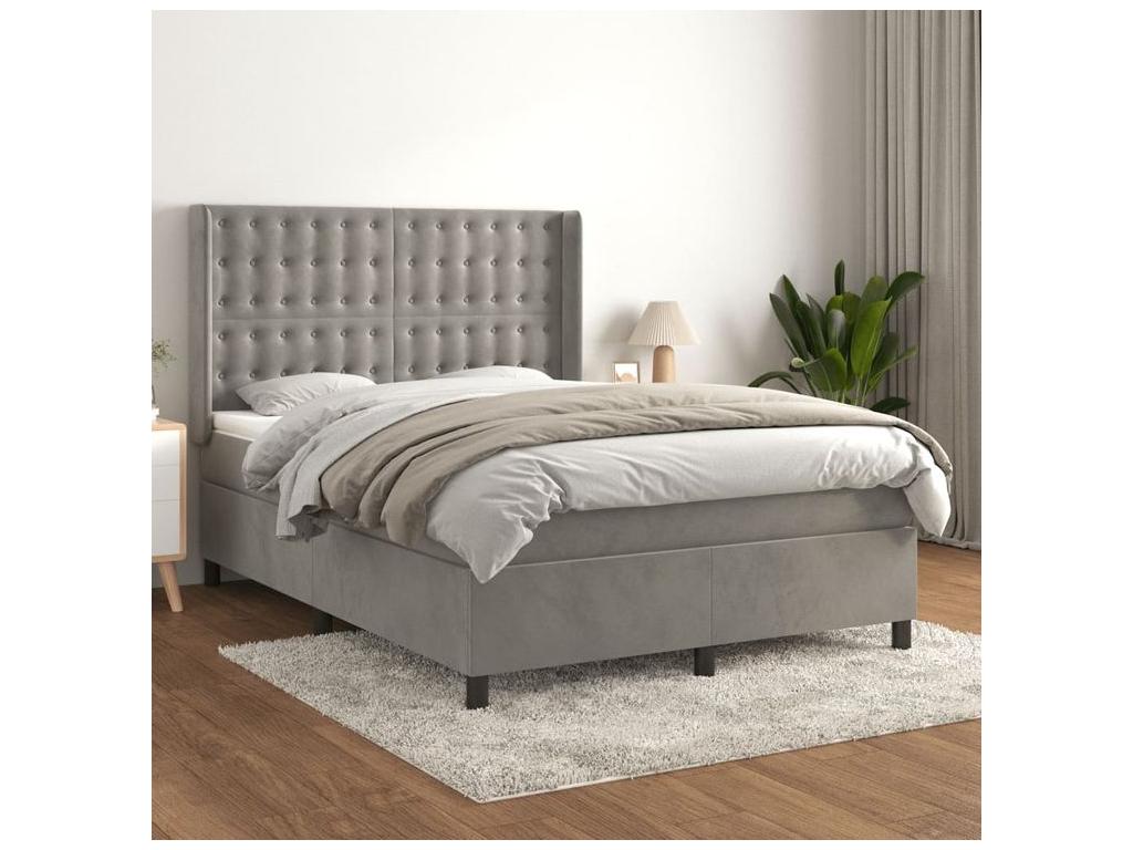 Doucezen bed base and mattress, light grey, 140x190 cm, velvet