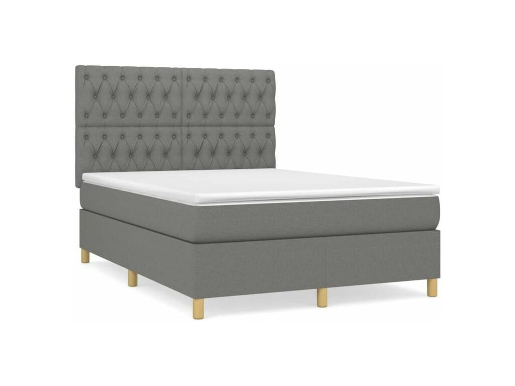 Meublita bed base with mattress, dark grey, 140x190 cm, fabric