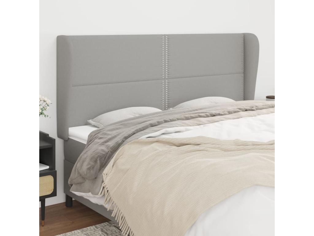 Headboard with wings, light grey, 183x23x118/128 cm, fabric