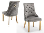 Doucezen velvet upholstered chair with ring on the back and gold metal legs - Set of 2 - Grey