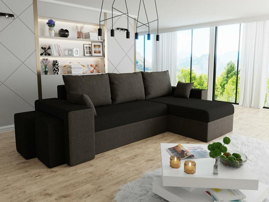 Doucezen 129 Black Corner Sofa with Sleeping Function and Bedding Box, 256x139x80cm