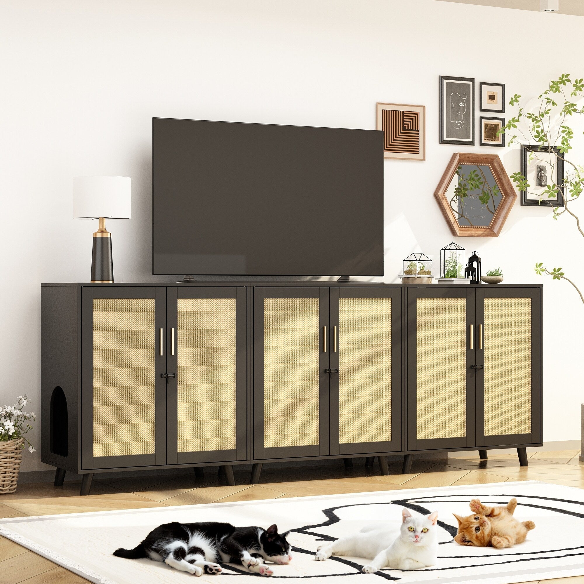 Cat Litter Box Enclosure Cat House Side Table Door Cabinet Bookcase