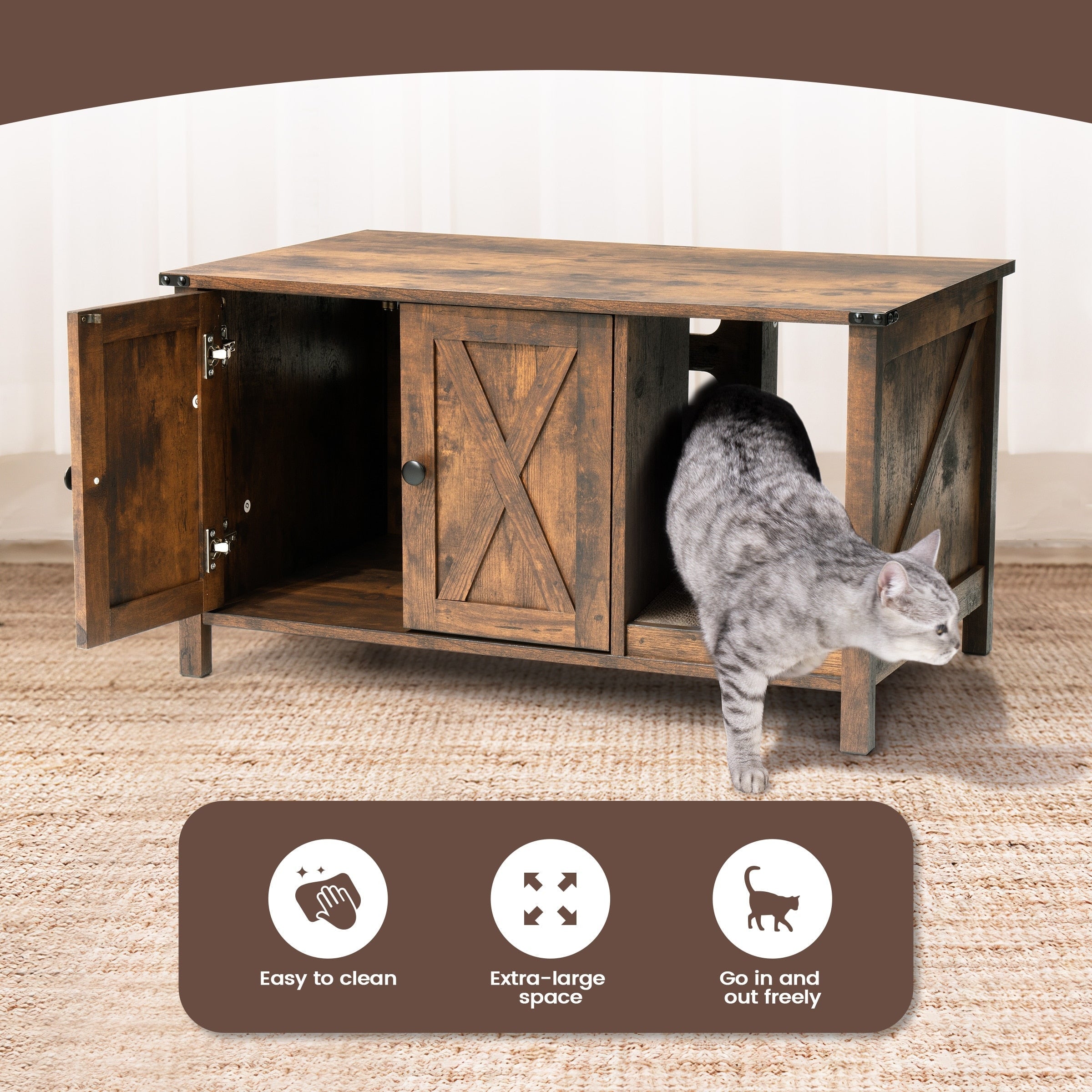 Cat Litter Box Enclosure, Hidden Wood Cat Washroom Furniture with Scratching Post