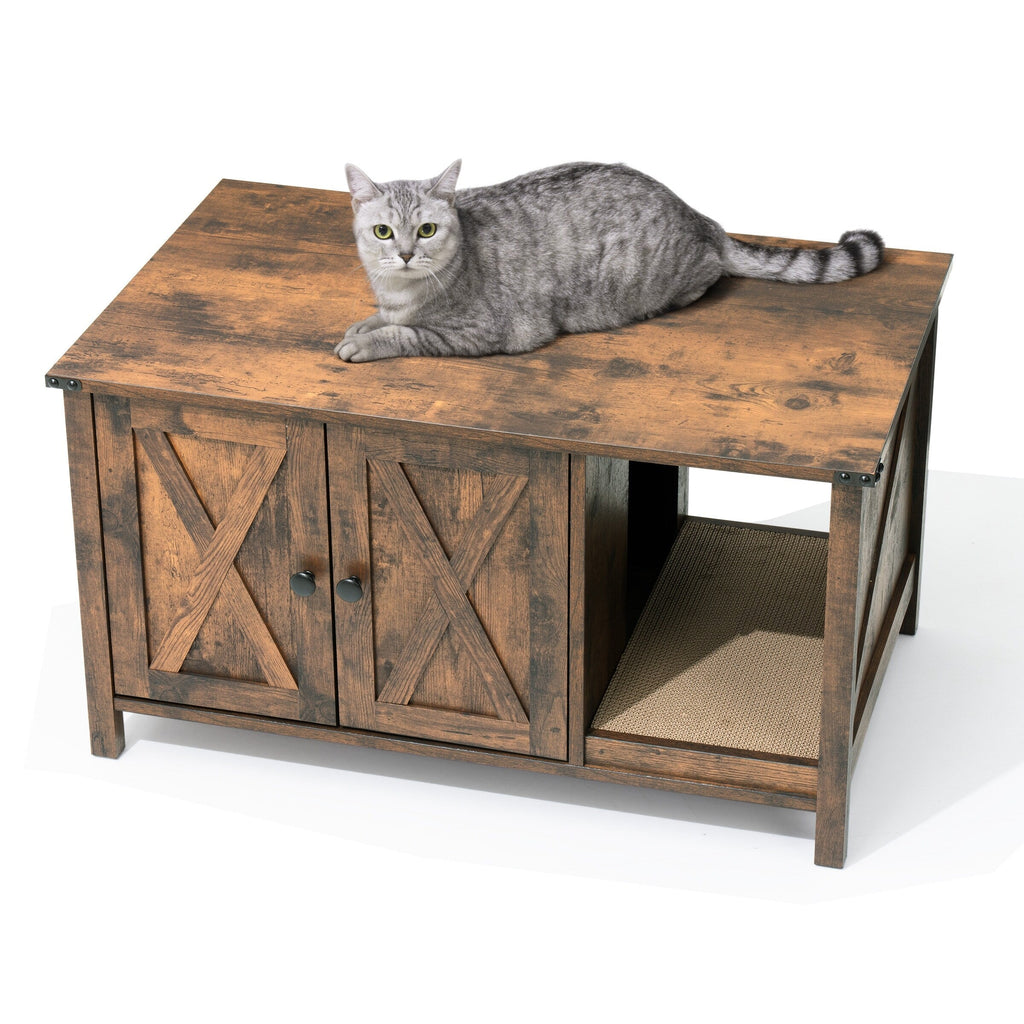 Cat Litter Box Enclosure, Hidden Wood Cat Washroom Furniture with Scratching Post