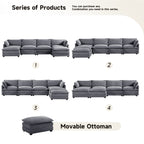 Corduroy Sectional Sofa with Removable Ottomans & Ultra-soft Cushions for Living Room & Bedroom