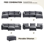 Corduroy Sectional Sofa with Removable Ottomans & Ultra-soft Cushions for Living Room & Bedroom