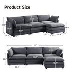 Corduroy Sectional Sofa with Removable Ottomans & Ultra-soft Cushions for Living Room & Bedroom