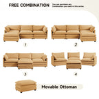Corduroy Sectional Sofa with Removable Ottomans & Ultra-soft Cushions for Living Room & Bedroom