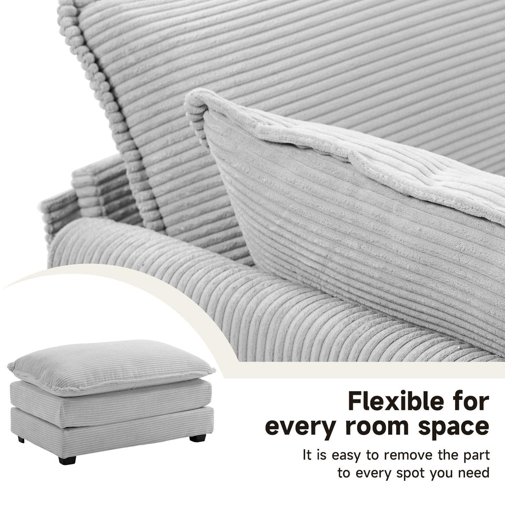 Corduroy Sectional Sofa with Removable Ottomans & Ultra-soft Cushions for Living Room & Bedroom