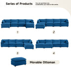 Corduroy Sectional Sofa with Removable Ottomans & Ultra-soft Cushions for Living Room & Bedroom