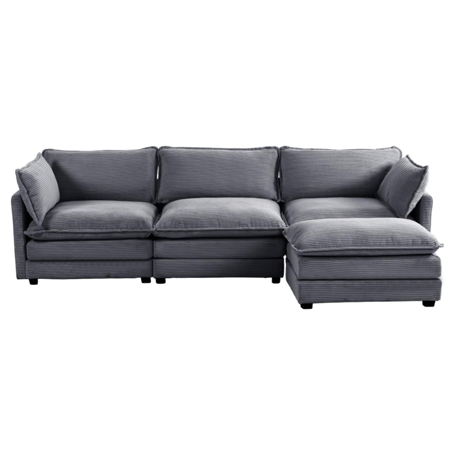 Corduroy Sectional Sofa with Removable Ottomans & Ultra-soft Cushions for Living Room & Bedroom