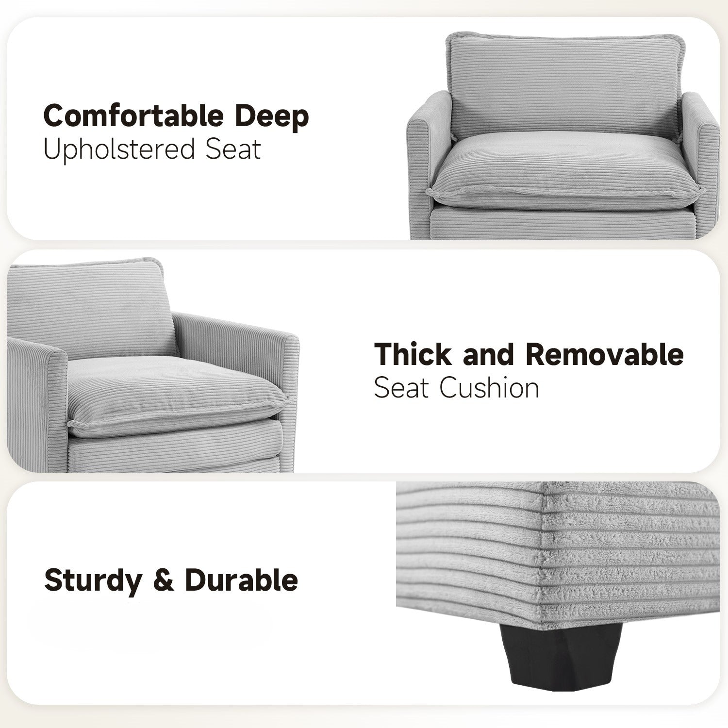 Corduroy Sectional Sofa with Removable Ottomans & Ultra-soft Cushions for Living Room & Bedroom