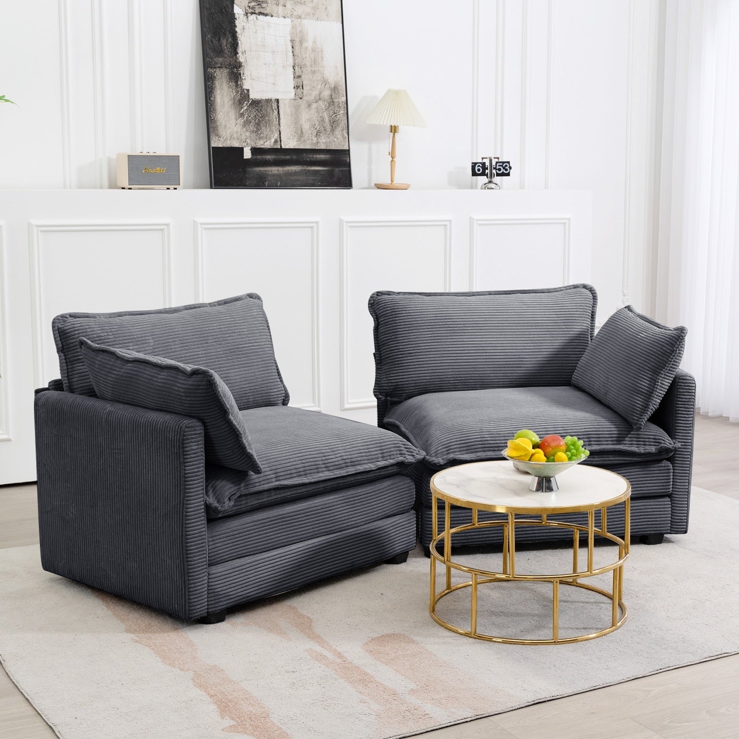 Corduroy Sectional Sofa with Removable Ottomans & Ultra-soft Cushions for Living Room & Bedroom