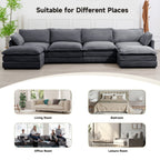 Corduroy Sectional Sofa with Removable Ottomans & Ultra-soft Cushions for Living Room & Bedroom
