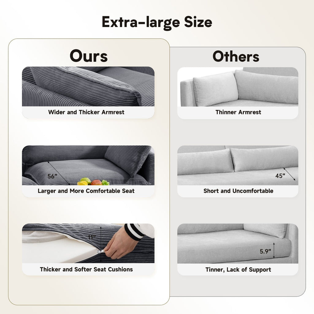 Corduroy Sectional Sofa with Removable Ottomans & Ultra-soft Cushions for Living Room & Bedroom