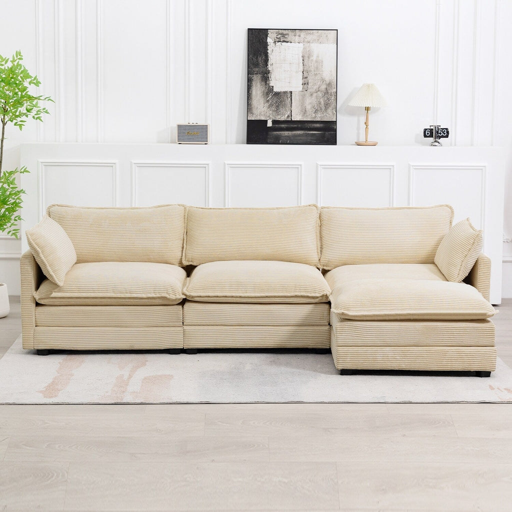 Corduroy Sectional Sofa with Removable Ottomans & Ultra-soft Cushions for Living Room & Bedroom