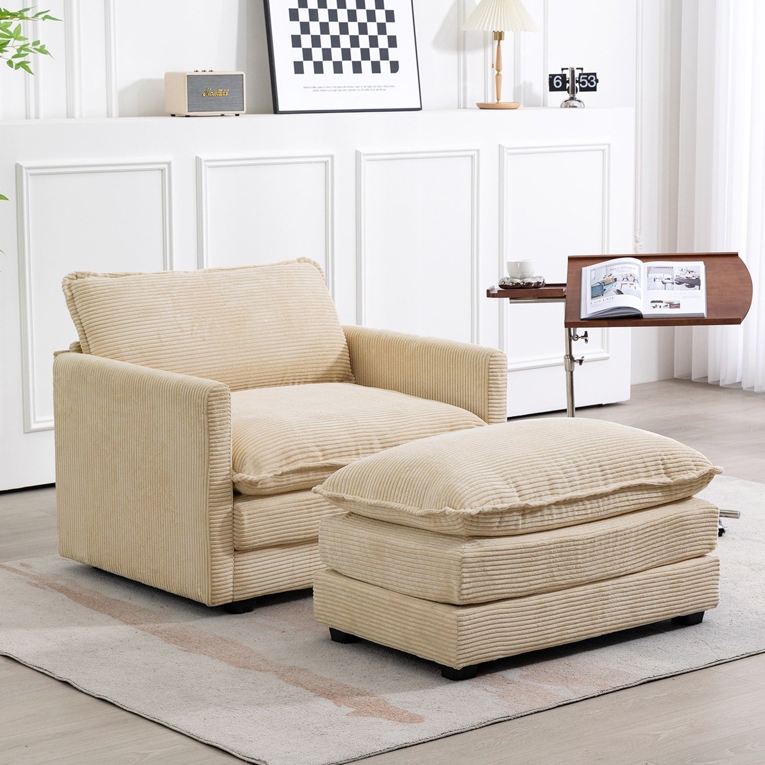 Corduroy Sectional Sofa with Removable Ottomans & Ultra-soft Cushions for Living Room & Bedroom