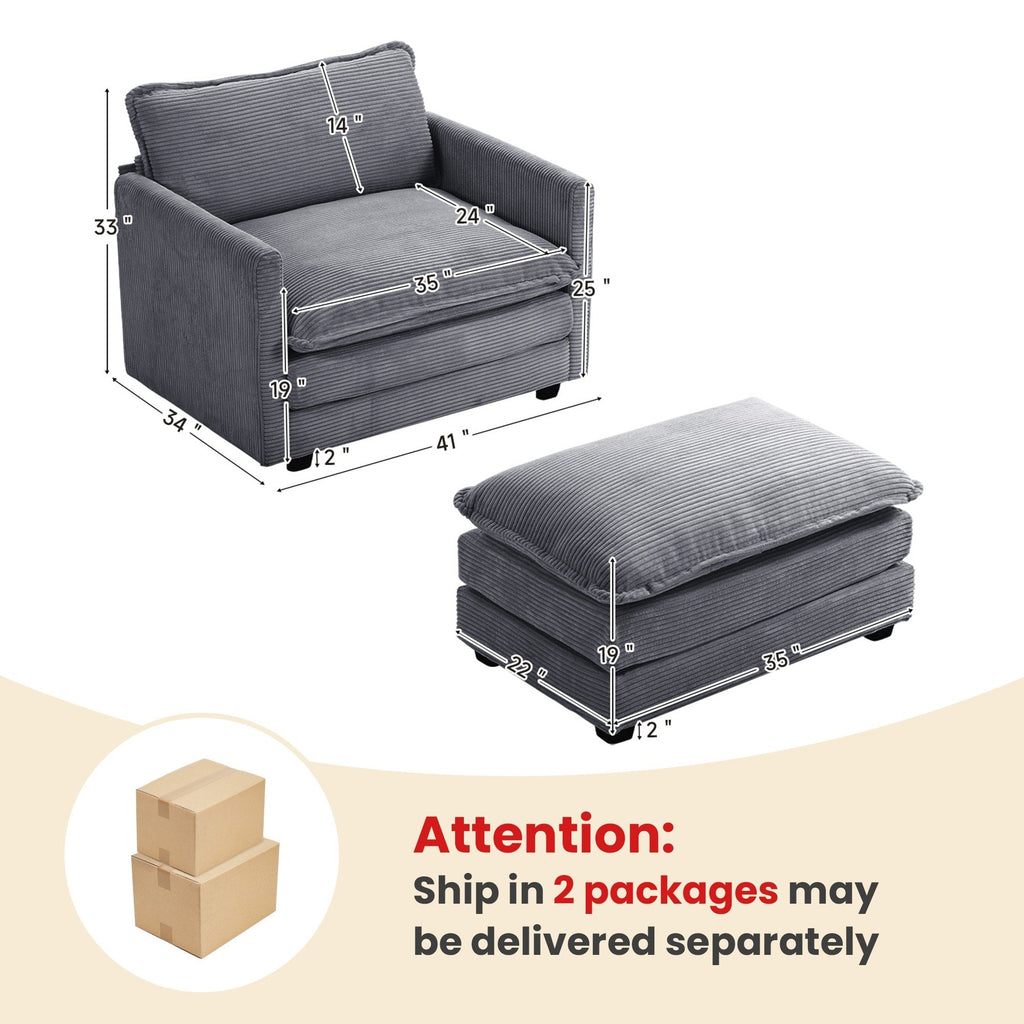 Corduroy Sectional Sofa with Removable Ottomans & Ultra-soft Cushions for Living Room & Bedroom