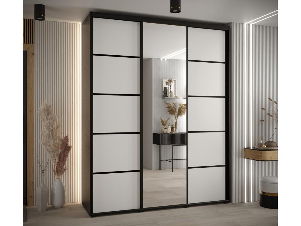 Doucezen 5 Sliding Door Wardrobe 235.2/200/60 3 Doors Black/White/Black