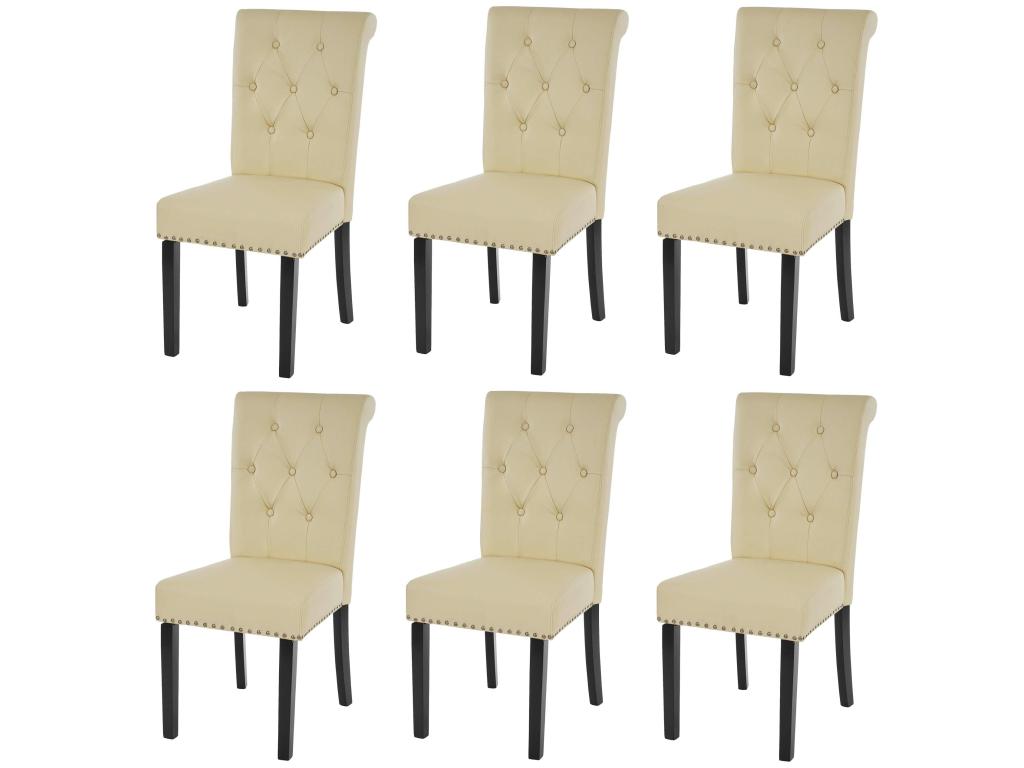 6x Doucezen II dining chair armchair with rivets, cream faux leather, dark legs