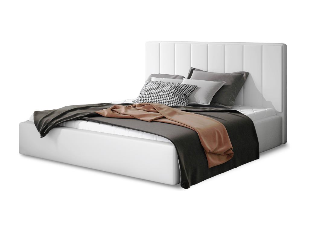 Doucezen Luxury Upholstered Bed in Faux Leather - White - 140x200cm - Version with Slatted Base