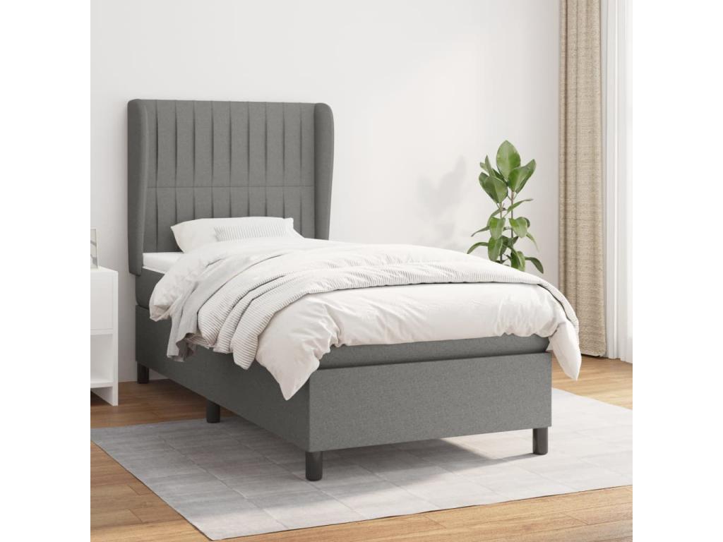 Upholstered bed base with mattress, dark grey, 100x200cm, fabric