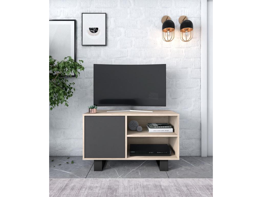 Doucezen Living/Dining Room Furniture Set: Sideboard, TV Stand, Coffee Table, Oak/Grey with Black Legs