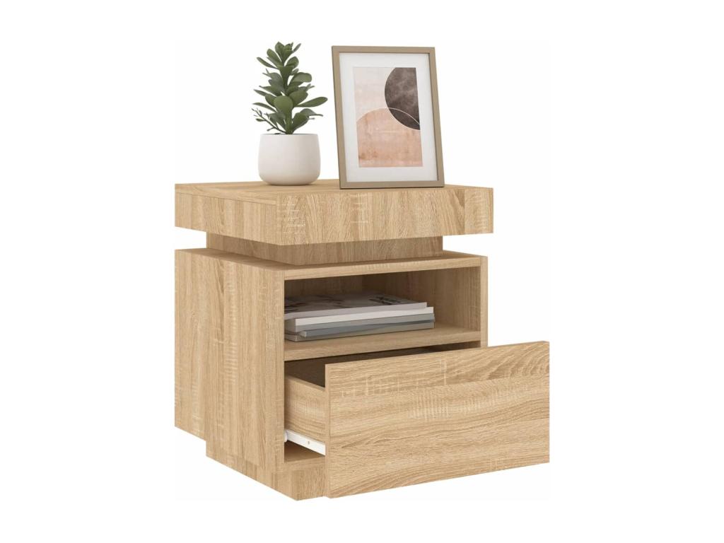 Bedside cabinets with Doucezenères LED lighting, 2 pieces, oak finish