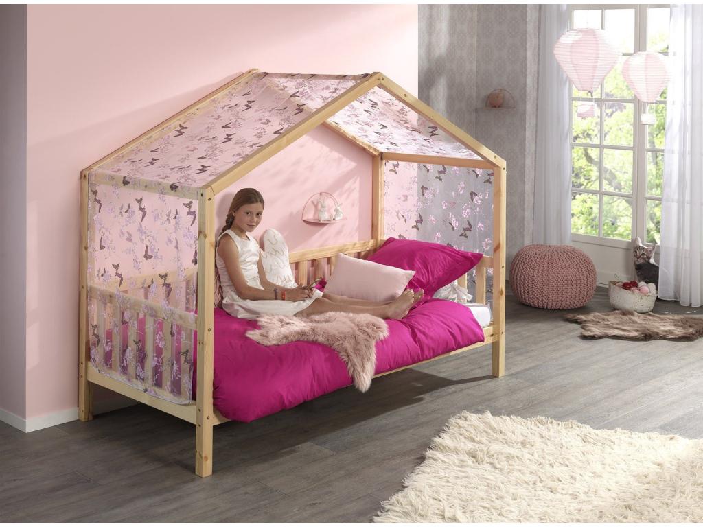 Pack - Children's Cabin Bed with Barrier/Canopy Doucezen II 90x200cm Natural
