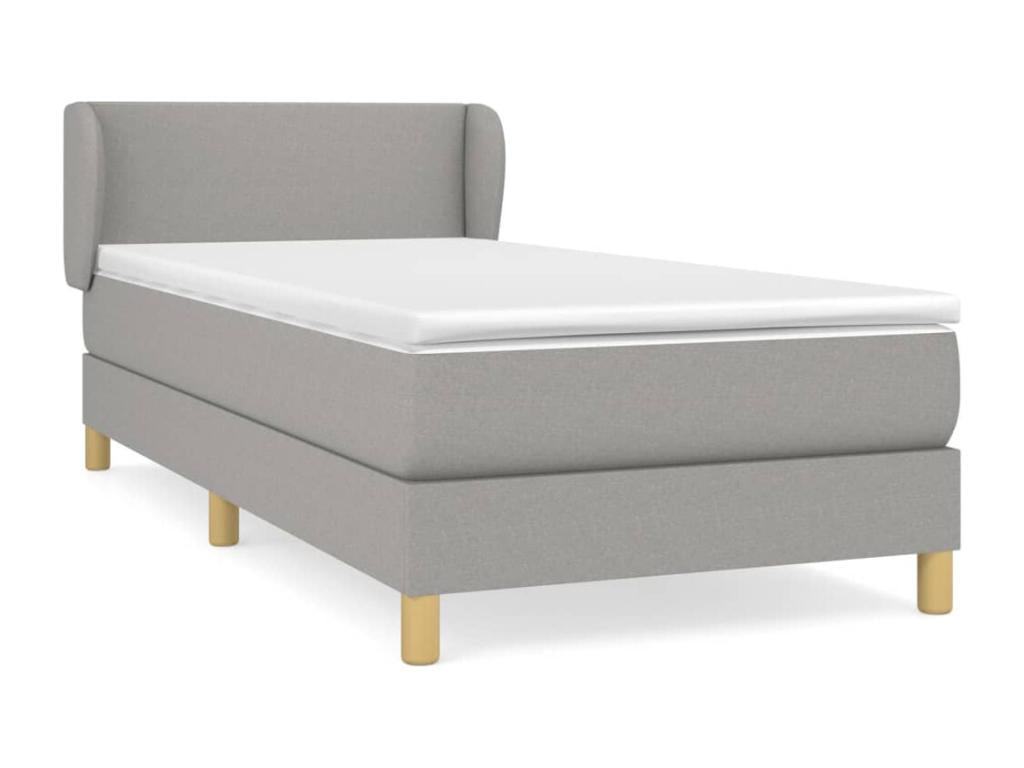 Upholstered bed base with mattress, light grey, 80x200 cm, fabric