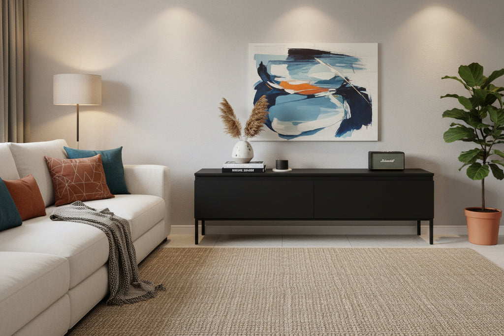 TV stand - 150 cm - black with black legs - Doucezen