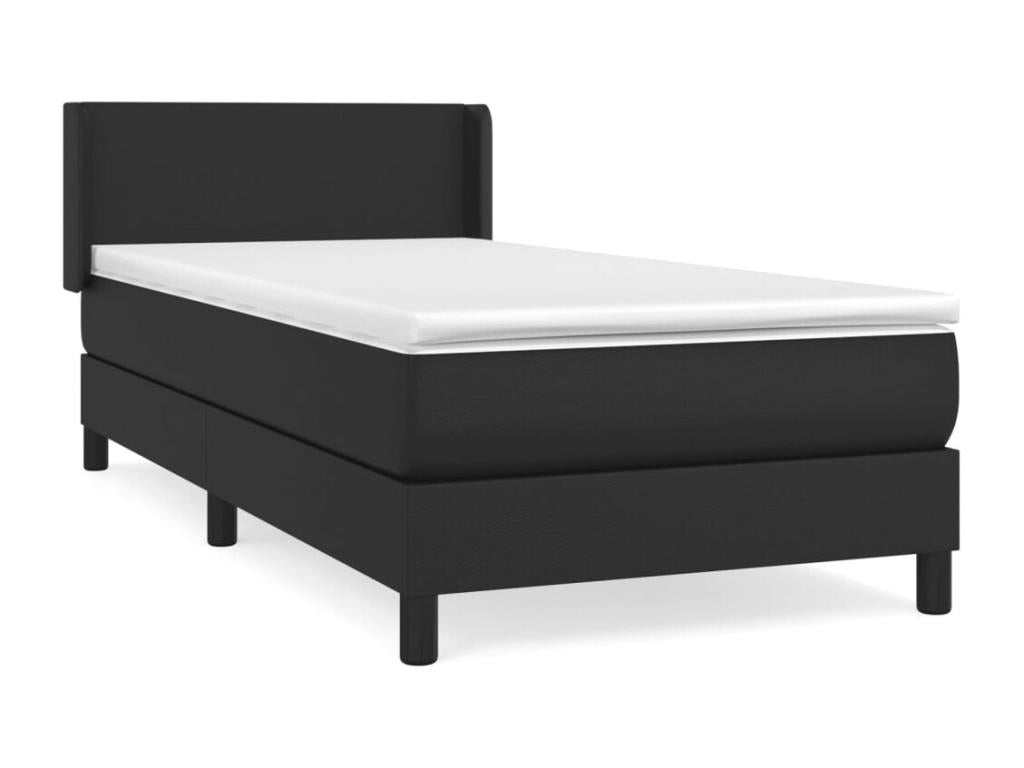 Upholstered bed base with mattress, black, 90x200 cm, faux leather