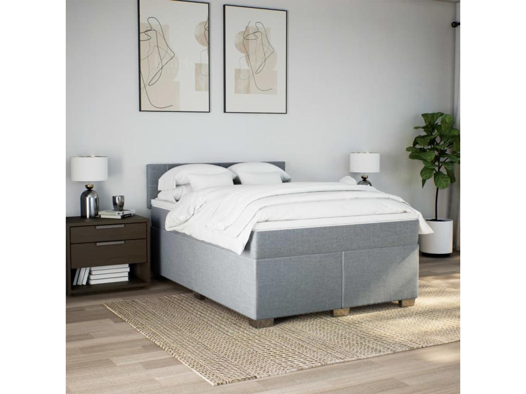 Doucezen bed base with light grey mattress 140x200cm fabric