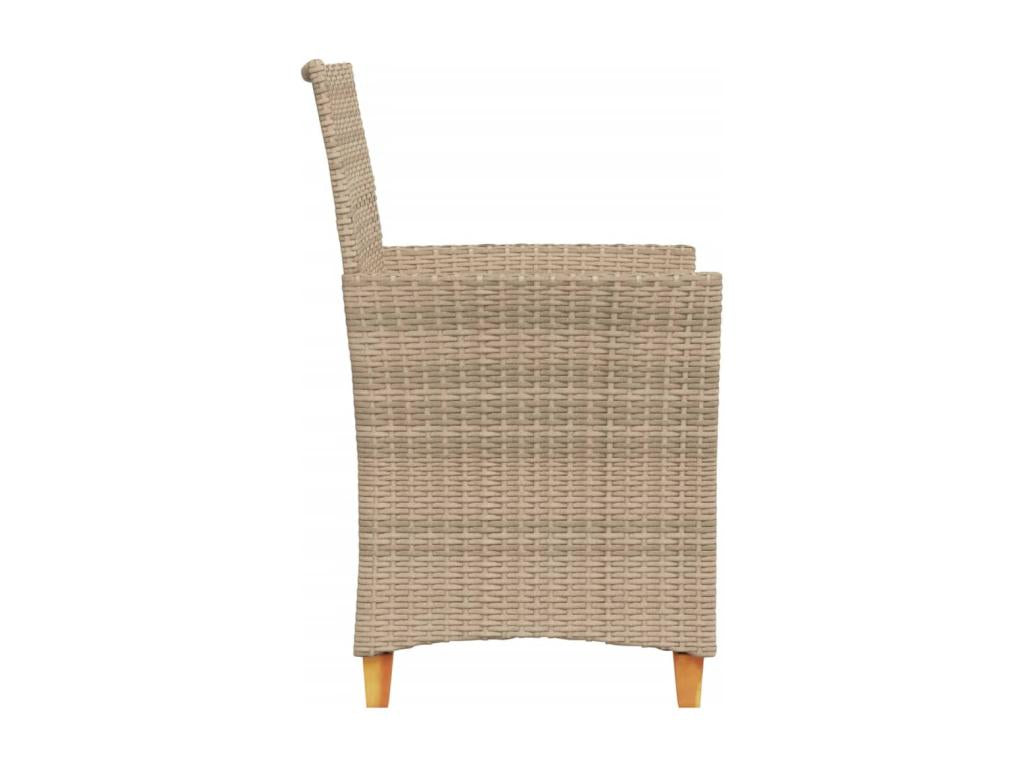Garden chairs with cushions, set of 2, beige, woven resin, wood