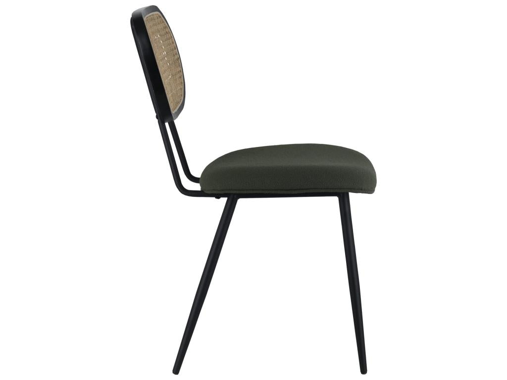 Set of 2 cane and khaki green boucle fabric chairs by Meublita