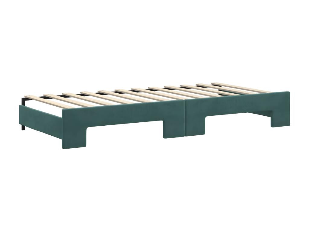 Daybed with pull-out bed and dark green 90x200cm velvet mattress