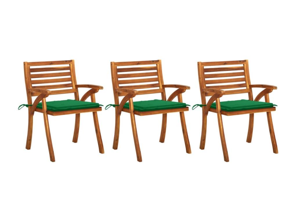 Garden dining chairs with cushions, 3 pieces, Doucezen solid wood