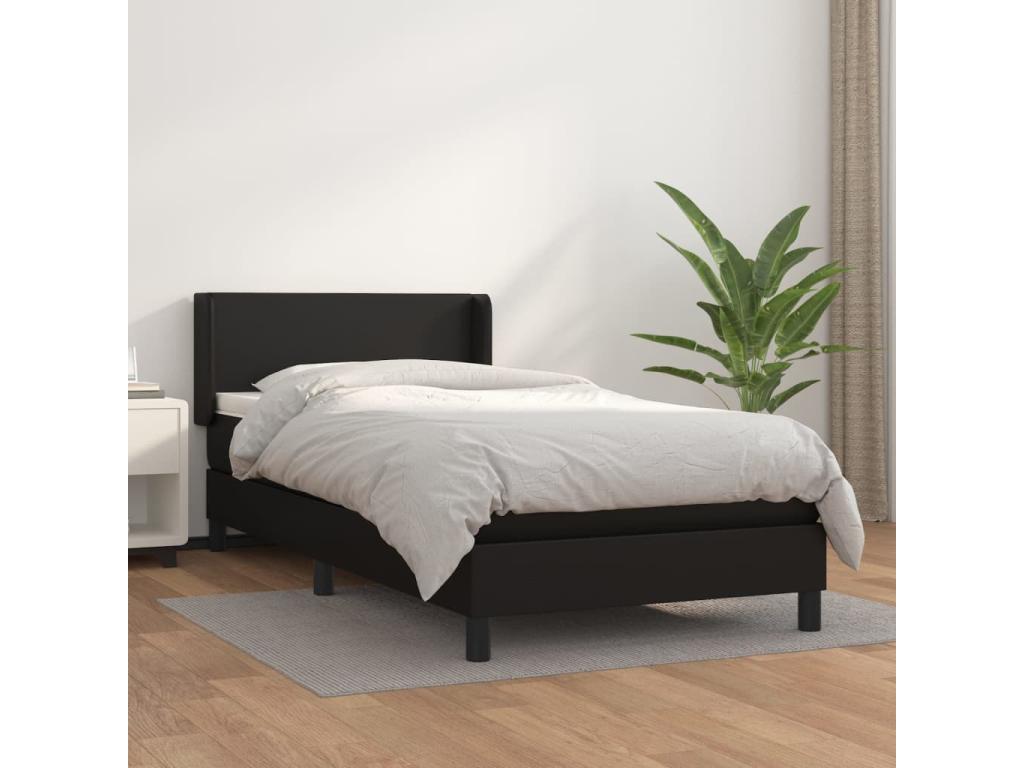 Upholstered bed base with mattress, black, 90x200 cm, faux leather