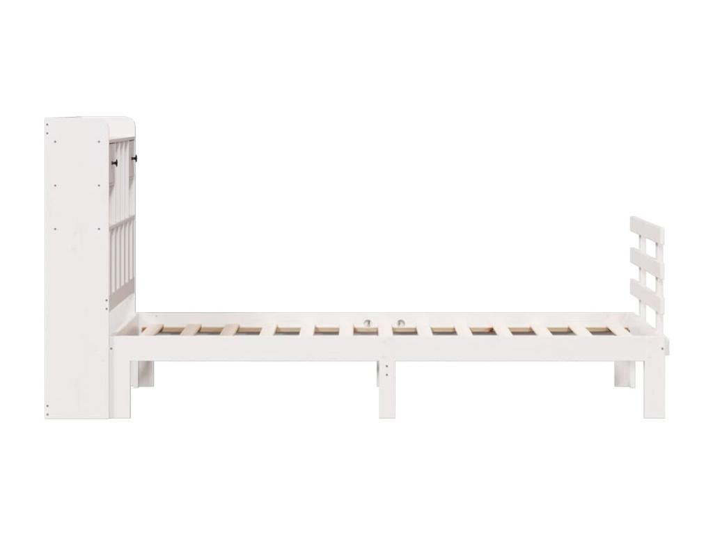 White 100x200 cm solid pine wood bookcase bed without mattress