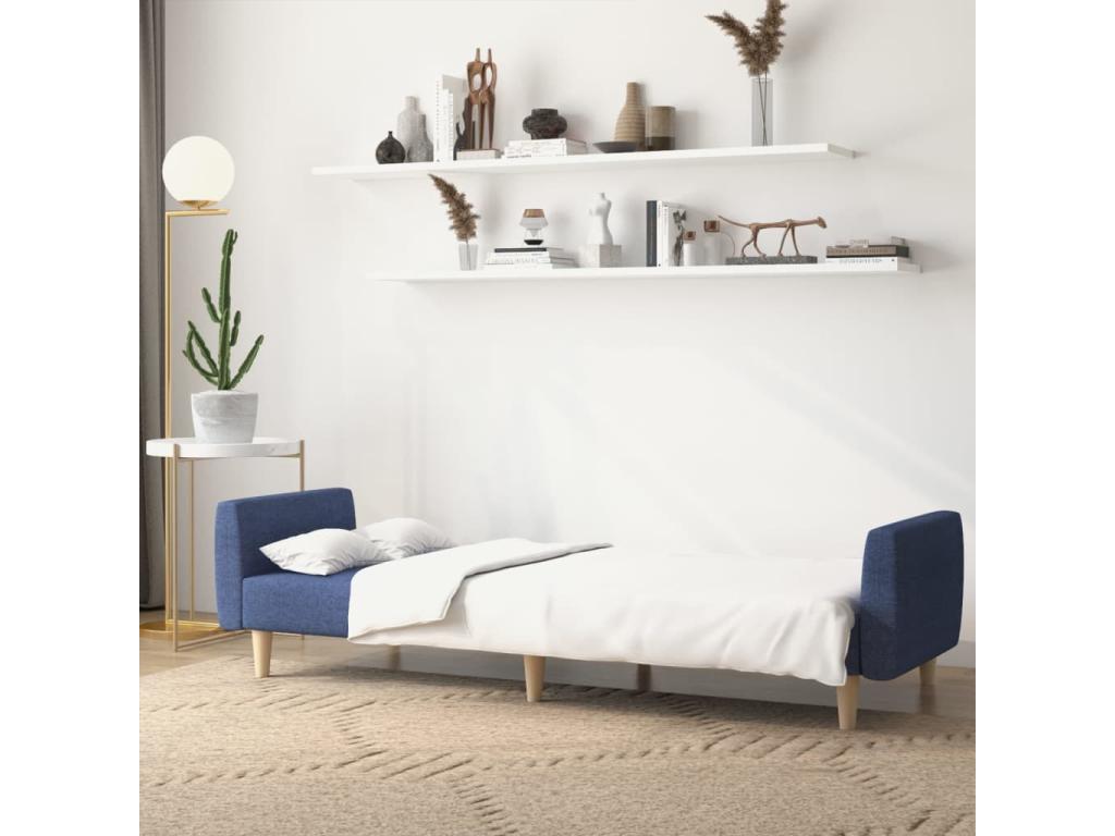 Blue fabric 2-seater sofa bed