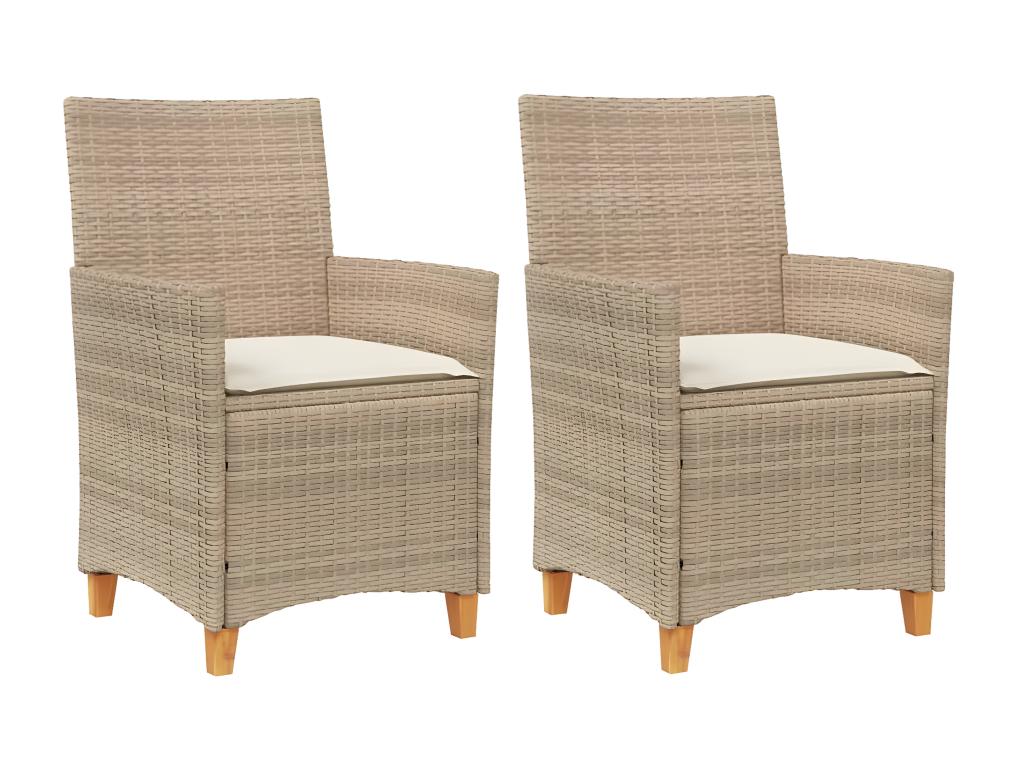 Garden chairs with cushions, set of 2, beige, woven resin, wood
