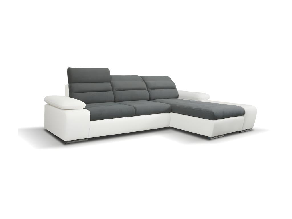 Doucezen corner sofa bed in fabric and faux leather - Two-tone grey/white - Right-hand corner