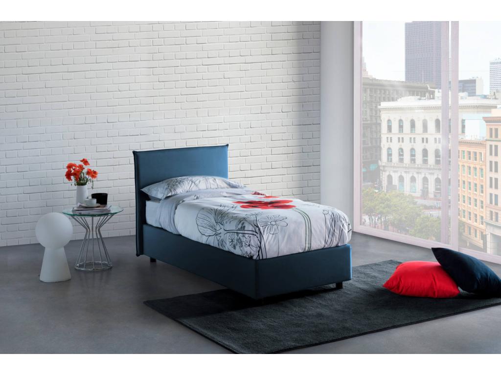 Doucezen Double Bed with Storage Bed with Fabric Upholstery, Made in Italy, Front Opening, Includes 140x190 cm Mattress, Blue