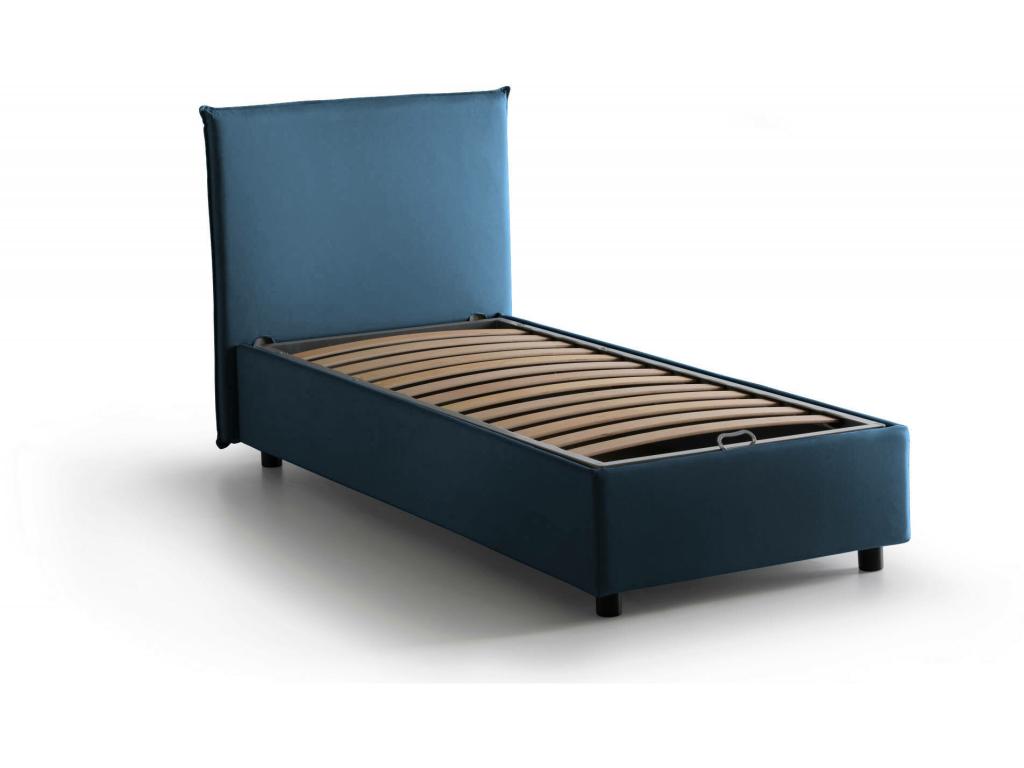 Doucezen Double Bed with Storage Bed with Fabric Upholstery, Made in Italy, Front Opening, Includes 140x190 cm Mattress, Blue