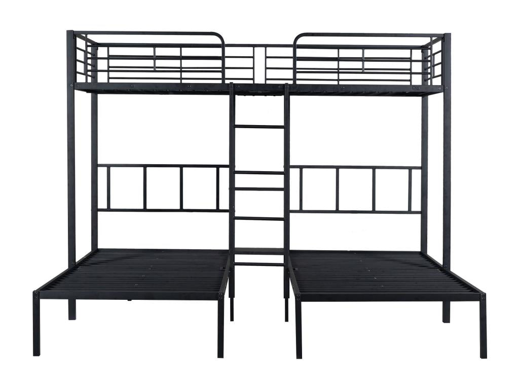 Triple bunk bed (3 x 90 x 200 cm) with ladder and bedside table for children - metal - black - mattress not included
