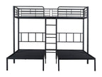 Triple bunk bed (3 x 90 x 200 cm) with ladder and bedside table for children - metal - black - mattress not included
