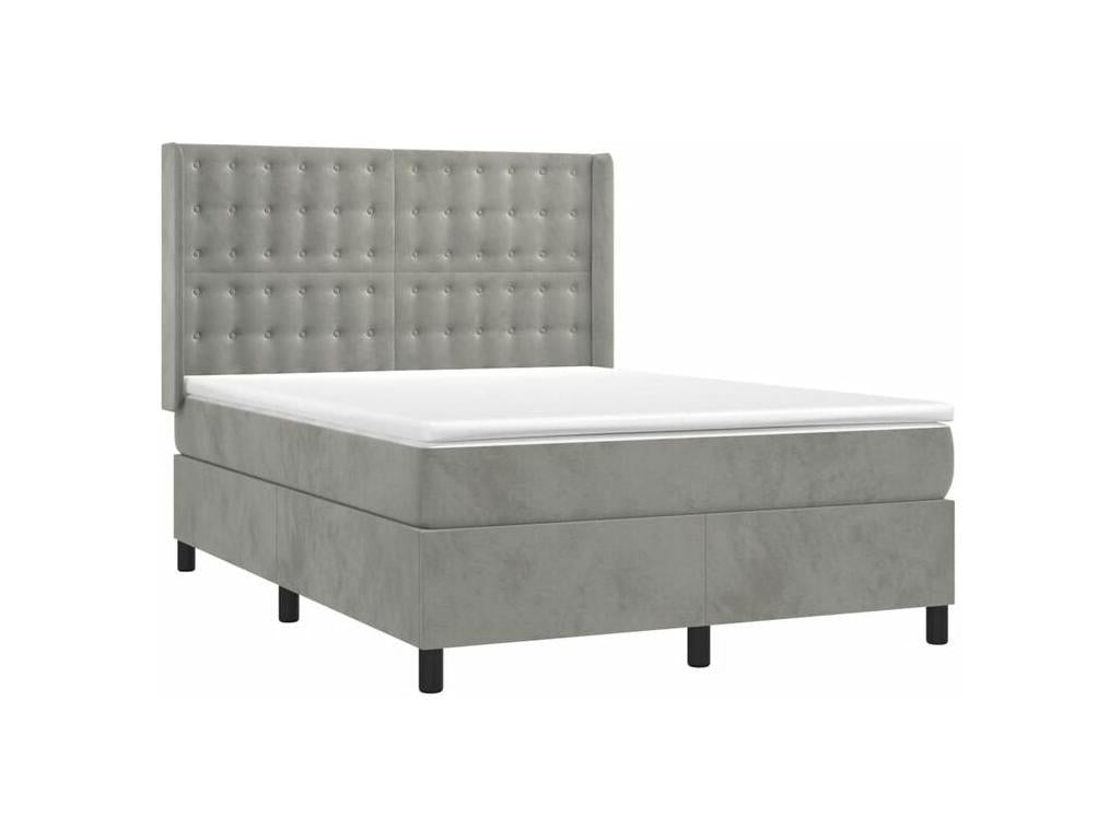 Doucezen bed base and mattress, light grey, 140x190 cm, velvet