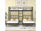Triple bunk bed (3 x 90 x 200 cm) with ladder and bedside table for children - metal - black - mattress not included