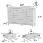 10 Drawer Double Dresser for Bedroom White Dresser Wide Storage