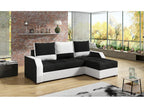 Doucezen 250cm reversible corner sofa bed in black fabric and white faux leather
